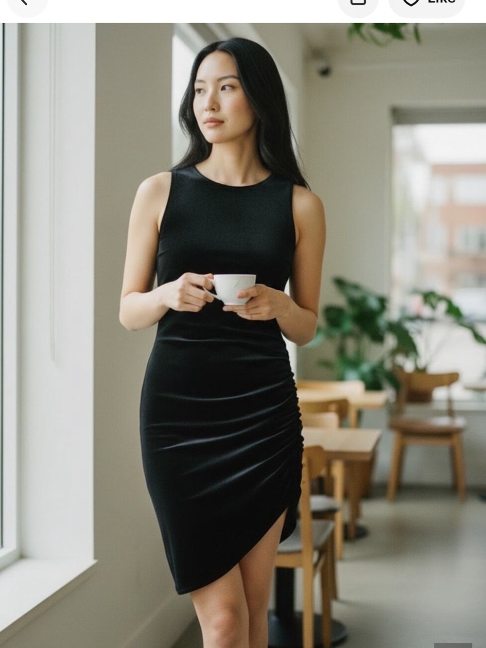 Good American Black Sleeveless Ruched Mini Dress